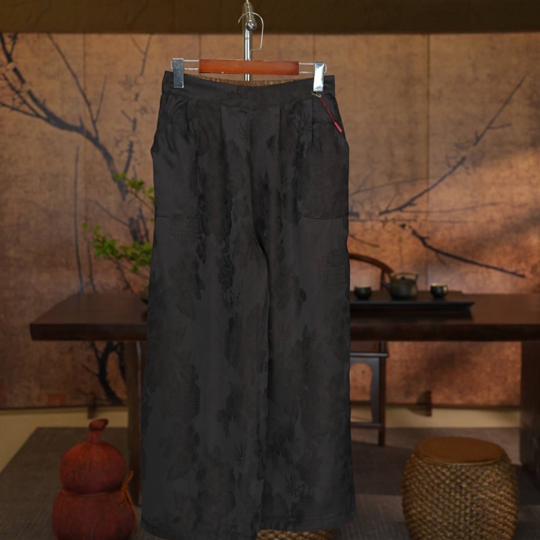 【素锦凝香】双面穿新中式国风香云纱提花花萝老钱风直筒裤