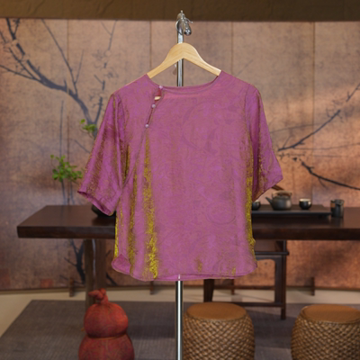 【紫影流光】国风新中式浮光锦花萝提花时尚设计圆领上衣