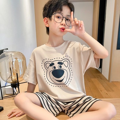 儿童睡衣男孩夏季短袖短裤薄款卡通中大童夏天款男童家居服可外穿