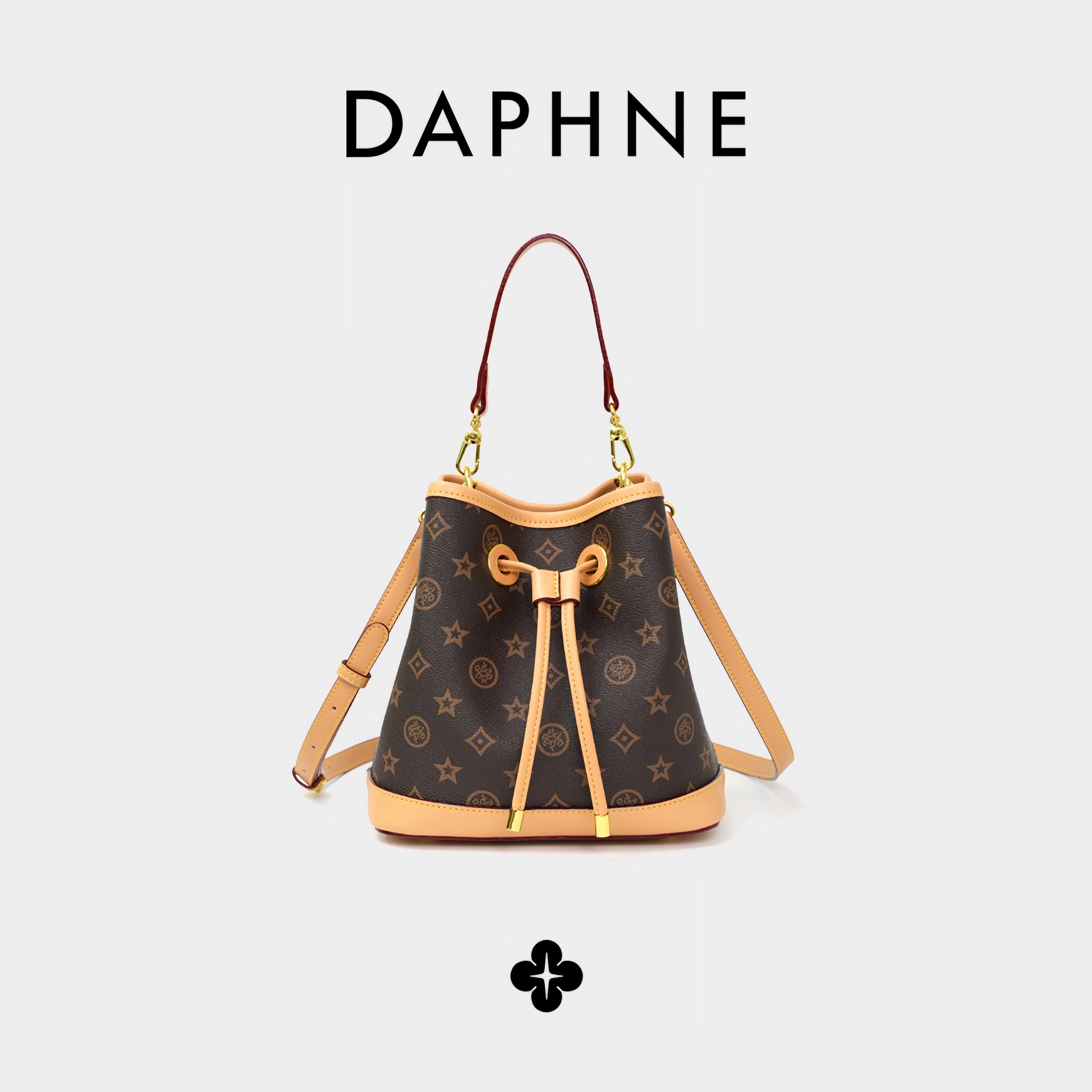 达芙妮Daphne经典印花百搭单肩斜挎水桶包通勤手提斜挎包DFN0343