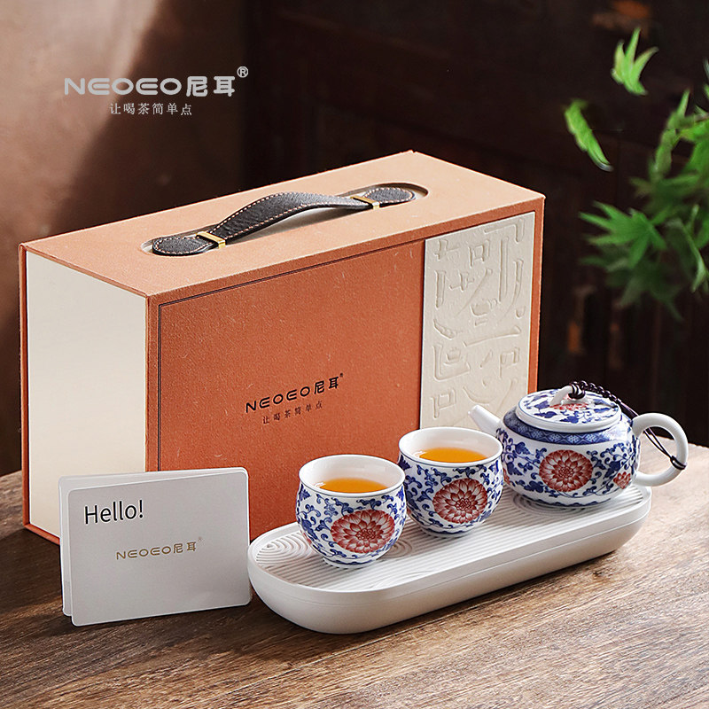 NEOEO尼耳茶具套装中式古典器型表面烤花带茶盘茶室办公室自用