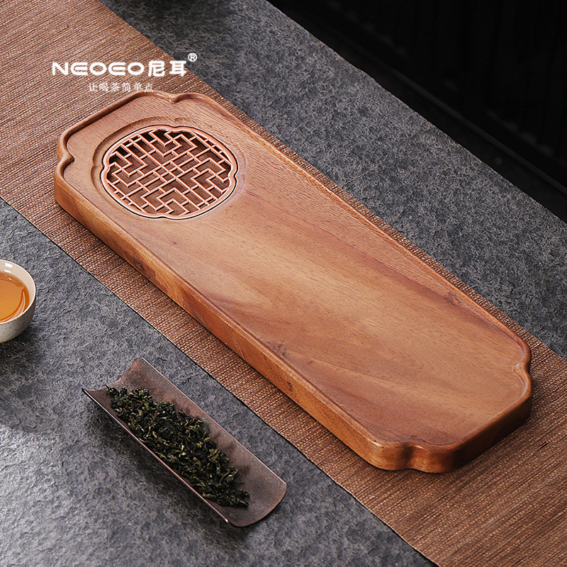 NEOEO尼耳茶盘实木胡桃木花窗中式典雅可排水干泡茶台功夫茶托盘