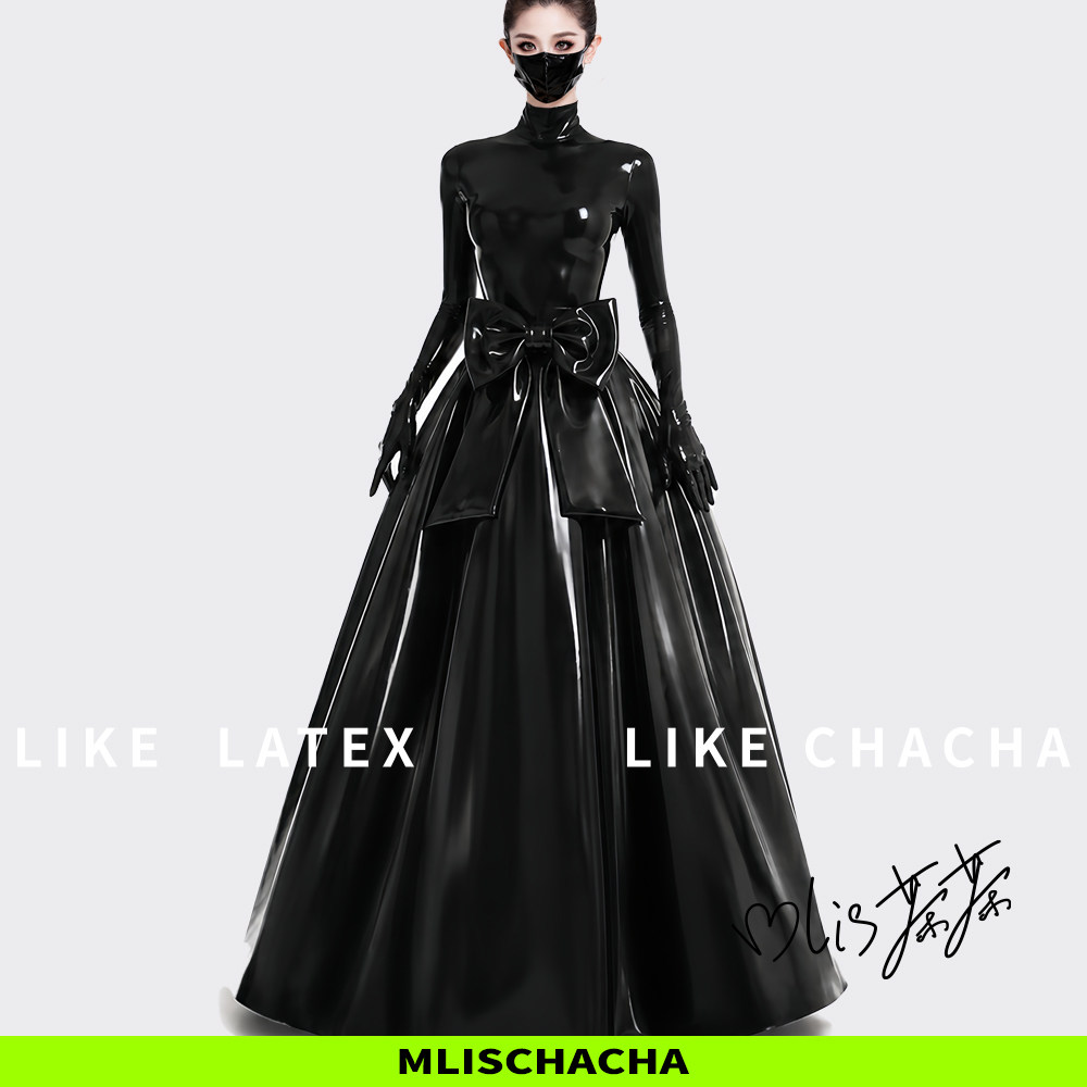 MLISCHACHA-mlis茶茶乳胶蝴蝶结长裙全包配件定制马来胶latex时尚