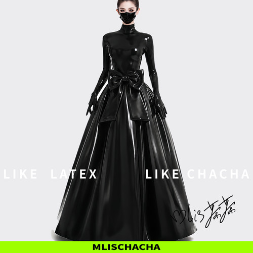 MLISCHACHA-mlis茶茶乳胶蝴蝶结长裙全包配件定制马来胶latex时尚