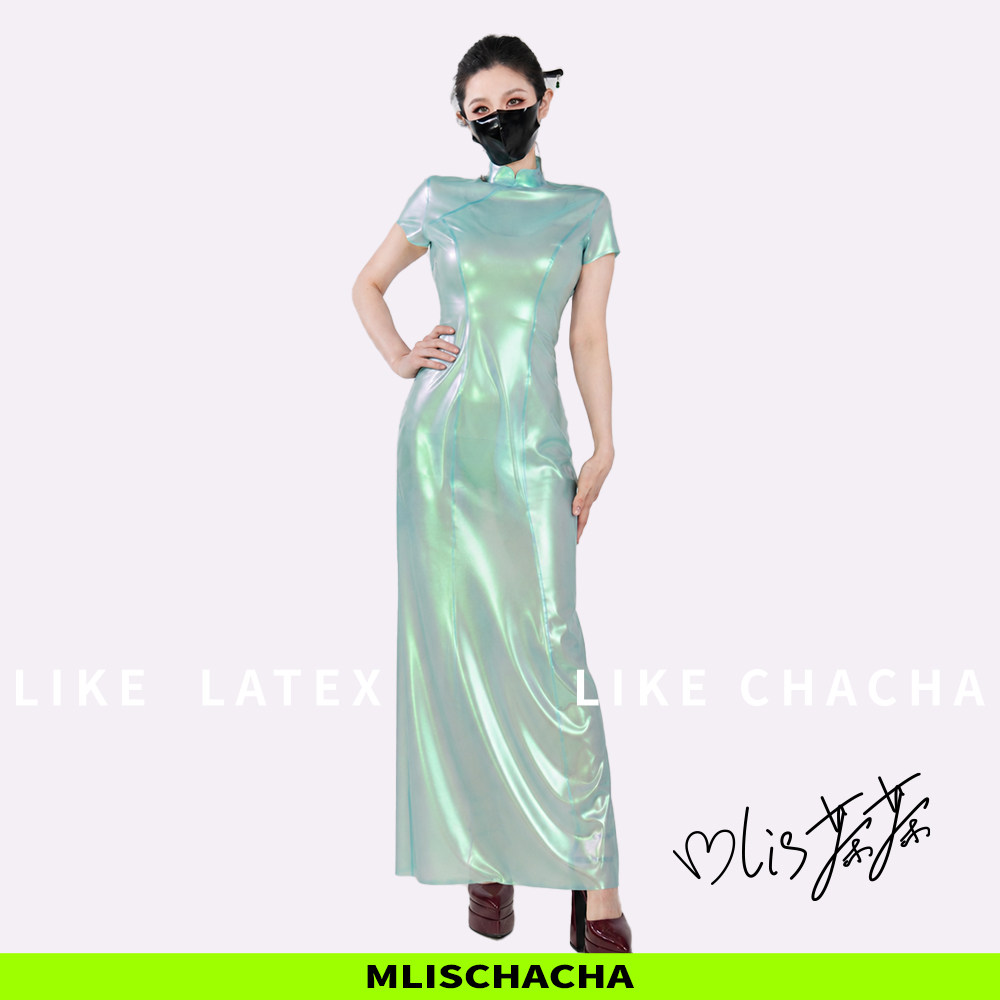 MLISCHACHA-mlis茶茶定制乳胶旗袍裙长款马来胶片latex时尚