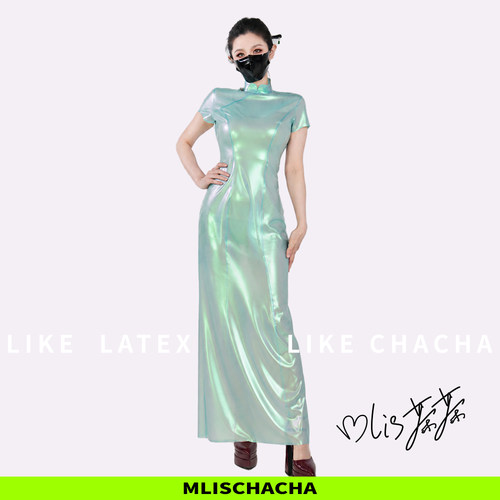 MLISCHACHA-mlis茶茶定制乳胶旗袍裙长款马来胶片latex时尚