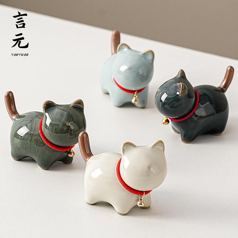 言元小猫咪茶宠茶玩精品可养摆件