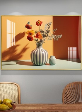 轻奢奶油风饭厅背景墙装饰v画高档餐厅橙色系挂画现代简约艺术壁