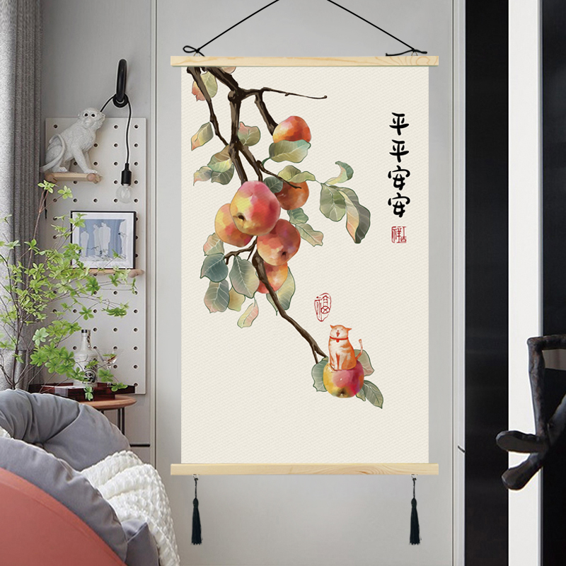 新中式玄关装饰画入户q入门楼梯间墙面走廊挂画布艺竖款客厅画挂图片
