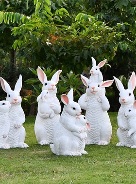 户外玻璃钢仿真动物景观雕u塑摆件花园庭院草坪卡通兔子装饰小品