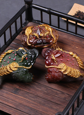 厂家直销金蟾茶宠摆件变色茶道配件精品茶玩创意环保招财树脂茶宠