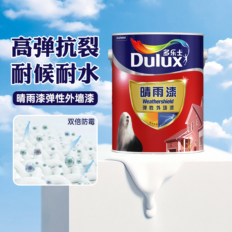 多乐士外墙漆弹性晴雨漆乳胶漆油漆涂料外墙面漆耐候耐水高遮盖5L - 实物图