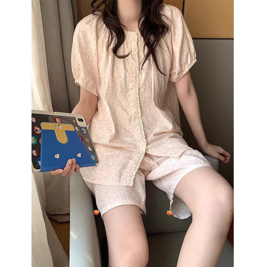 甜妹减龄奶粉碎花休闲睡衣女夏季