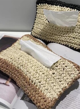 奶油风手工编织纸巾袋高颜值客厅