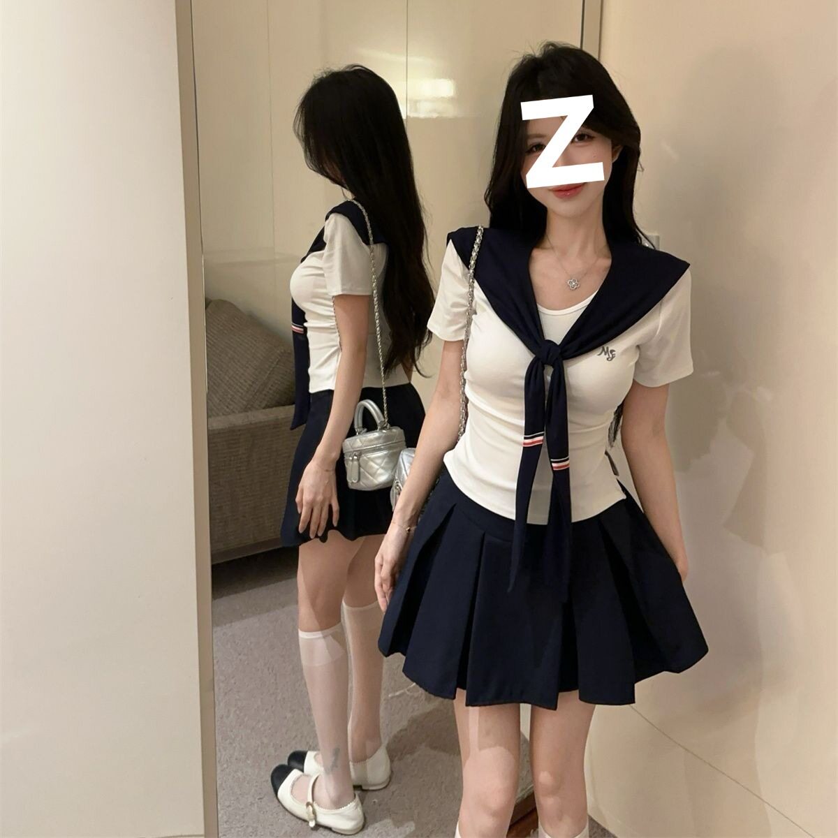 韩系学院风海军领上衣套装女春
