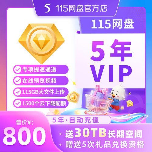 115网盘 5年VIP 含30TB空间 空间长期有效 官方充值 自动到账