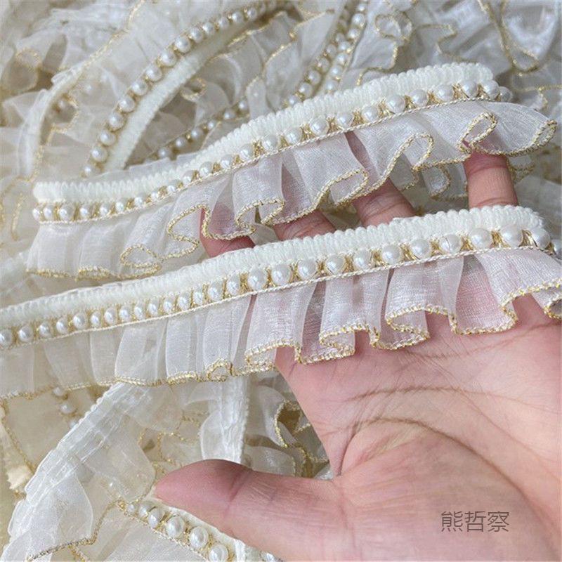 d68Cf2eZ精美钉金珠线口欧袖根纱领子领口窗帘花边辅料diy手工制