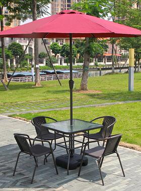 户外桌椅摆带伞室HWZY伞外庭院休闲茶铁艺露天遮太阳咖啡厅奶店外