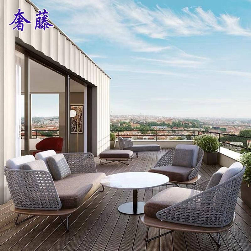 实户沙外沙家发庭院别墅庭院木藤编沙发具民宿露天花园休闲5发组