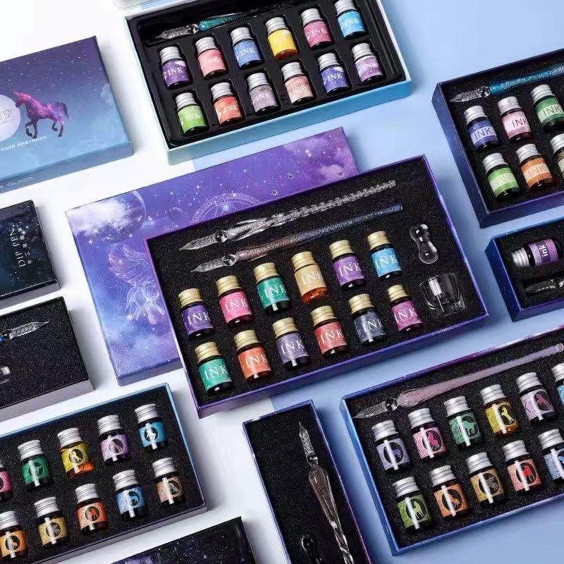 玻璃签字笔水晶学生用蘸水笔玻璃笔渐变色礼品蘸墨笔免费设计