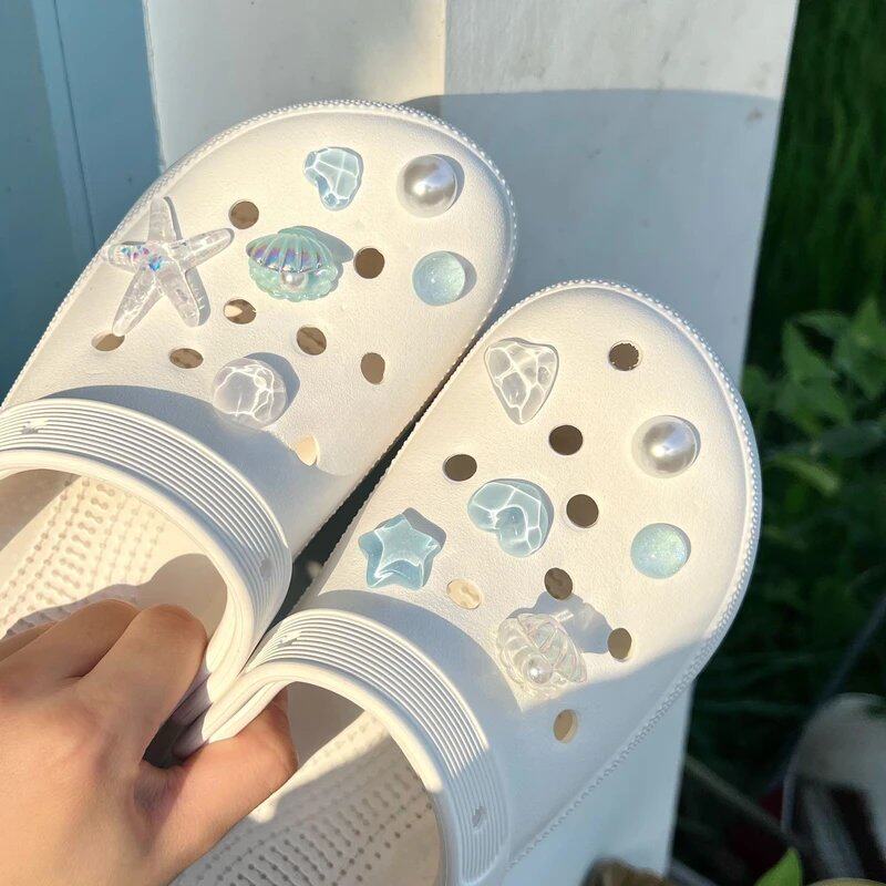 蓝色海星贝壳透闪可拆洞洞鞋扣
