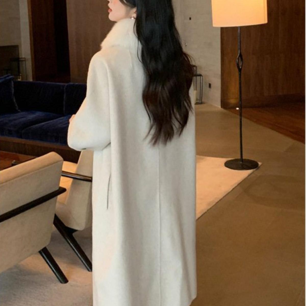 蝙蝠袖女士长款过膝显瘦羊毛大衣2024秋冬新款双面羊绒毛呢外套