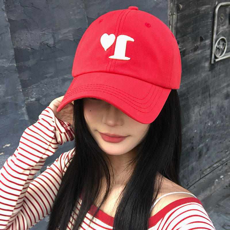 爱心刺绣显白宽檐大头围棒球帽