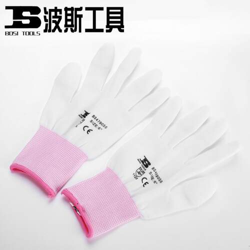 波斯pu侵胶尼龙手套PU涂指手套防静电无尘电子厂作业BS479056