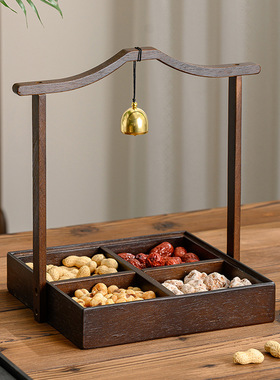 新中式复古围炉煮茶点心盘茶楼客厅茶几家用糖果零食盒干果盘托盘