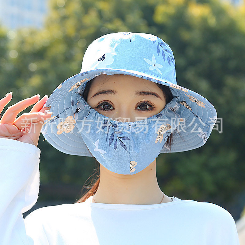 新款帽子口罩防晒一体大檐采茶遮阳遮脸夏季防晒太阳帽户外