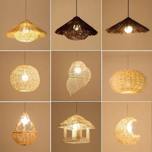 复古藤编草帽吊灯藤艺圆形鸟巢中式田园饭店餐厅农家乐民宿草帽灯