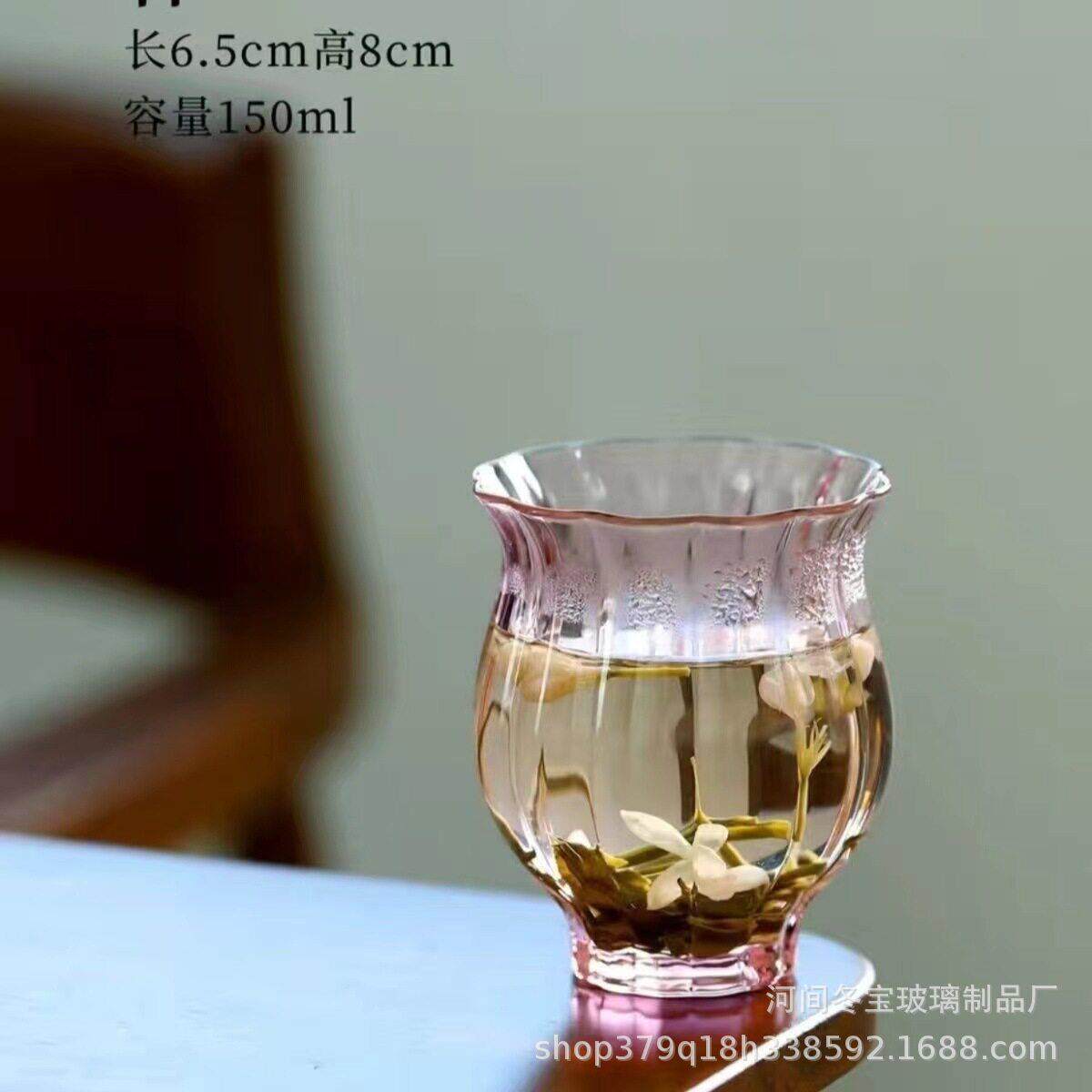 主人杯杯女功夫小茶杯个人闻香品茗杯玻璃花朵水杯花茶杯子