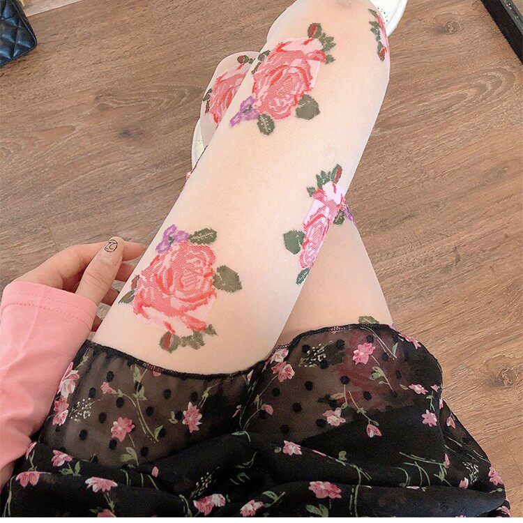 白丝女春夏薄款玫瑰花白色连裤袜防勾丝打底袜jk黑丝花朵刺绣提臀