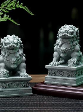 中式石狮子石雕摆件青砂石桌面微景观鱼缸造景装饰影视拍摄道具