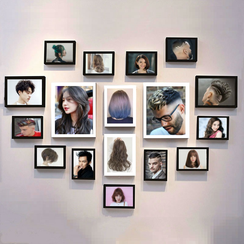 理发店墙面装饰画挂画染烫发型图片相框画美发店背景墙发廊墙壁画