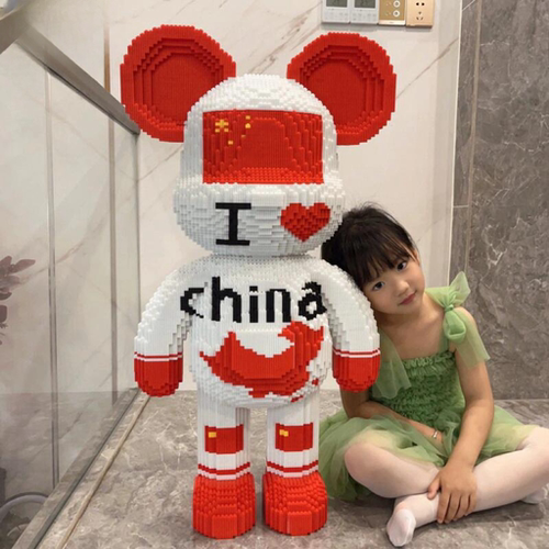 爱国暴力熊微小颗粒拼装国潮积木拼图益智玩具立体男女孩模型礼物