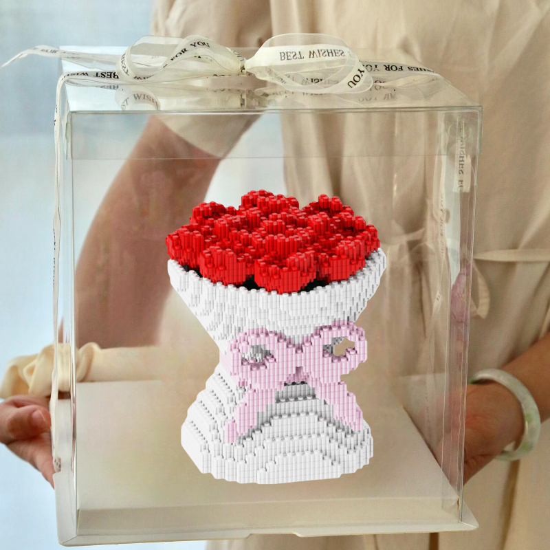 积木花束拼插花国潮女孩子系列拼装玩具摆件玫瑰花情人节生日礼物