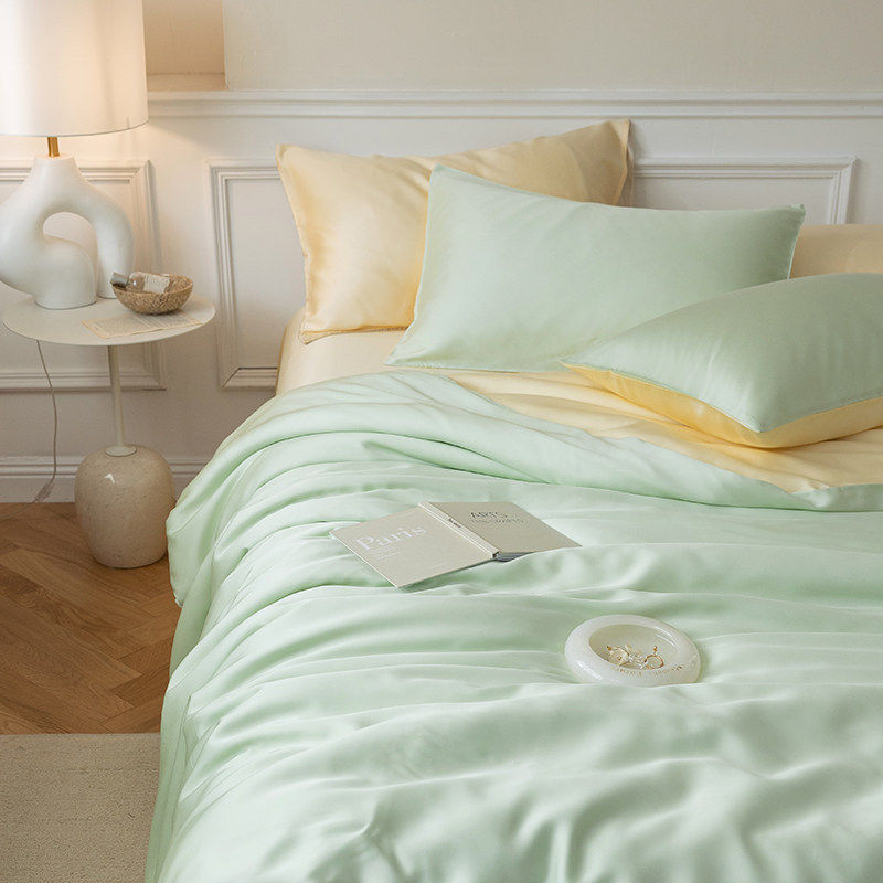 高级感纯色双面天丝四件套夏季裸睡冰丝简约床单被套亲肤床上用品