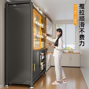 厨房置物架多功能推拉门多层锅碗收纳置物柜多功能落地储物橱柜