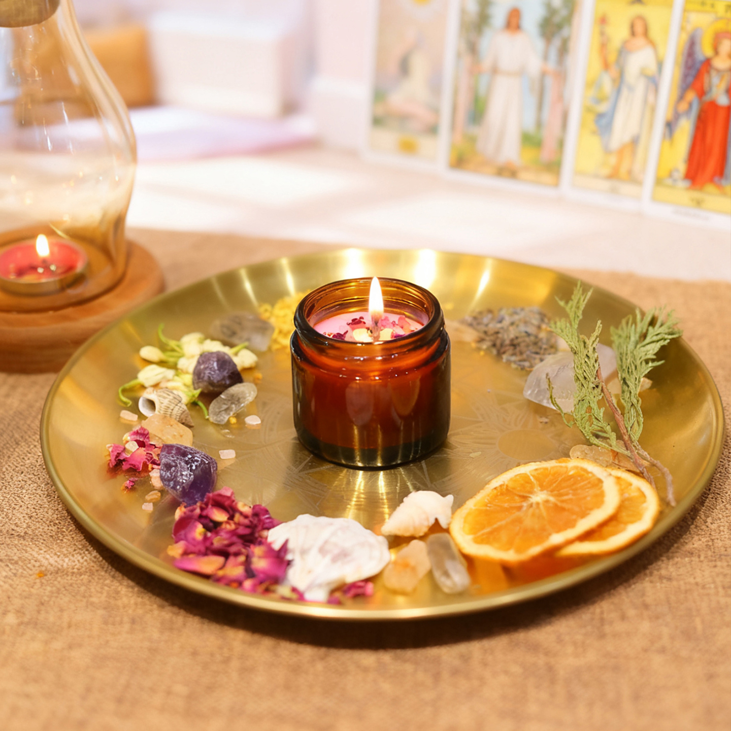 愈见猫桃花缘40gDIY手工草本植物香薰蜡烛粉水晶蜡烛