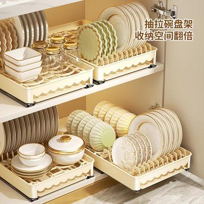 厨房抽拉式碗碟收纳层架整体橱柜拉篮内置抽屉式碗架沥水盘子置物