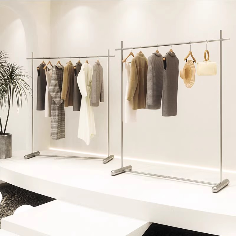 服装店展示架陈列架落地式不锈钢挂衣架中岛侧挂网红女装店货架子