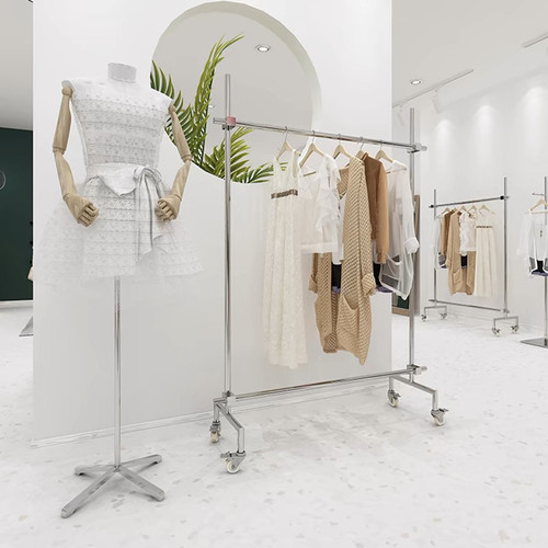 服装店展示架不锈钢女装店专用陈列架可移动带轮子落地式中岛架子
