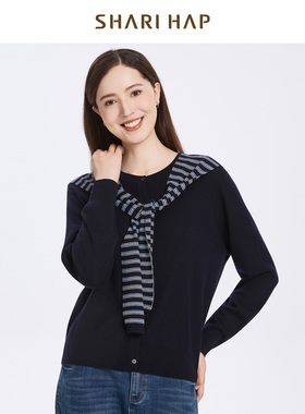 SHARI HAP莎瑞针织开衫女洋气假两件披肩款2025秋冬新款上衣正品