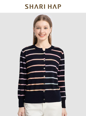 SHARI HAP条纹针织开衫女2025春季新款上衣