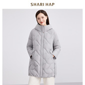 90绒 冬装 SHARI HAP连帽羽绒服中长款 女宽松大码 新款 保暖外套