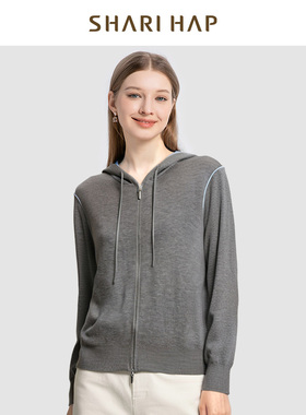 SHARI HAP莎瑞连帽针织开衫短款2025春秋新款外套上衣洋气