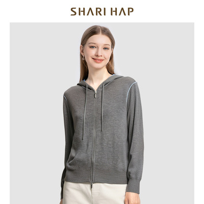 SHARI HAP莎瑞连帽针织开衫短款2025春秋新款外套上衣洋气