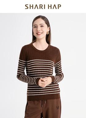 SHARI HAP低圆领条纹针织打底衫