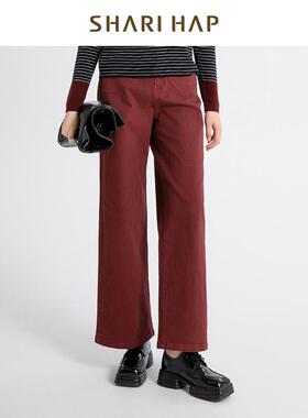 SHARI HAP安哥拉红牛仔裤洋气直筒阔腿裤女宽松大码中年裤子